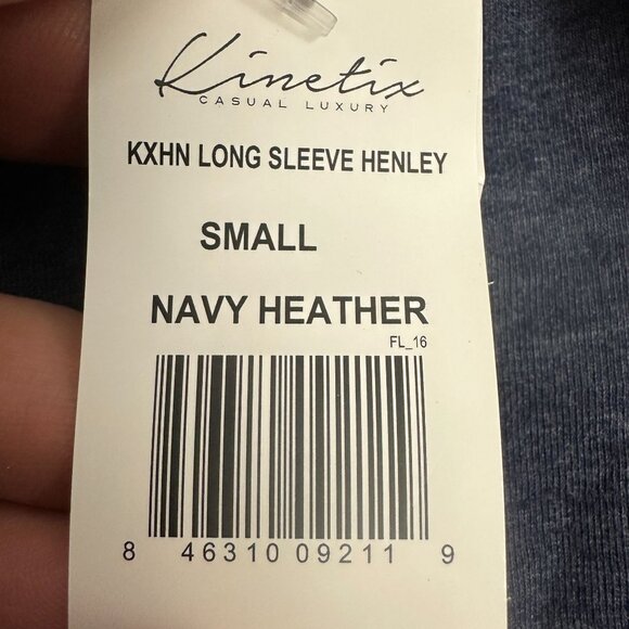 Kinetix Mens Small Navy Heather Long Sleeve Henley Shirt - Picture 4 of 7